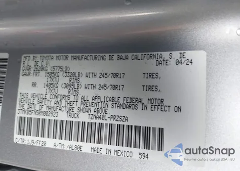 2024 Toyota Tacoma Sr5 z USA, uszkodzony, nr VIN 3TMKB5FN5RM002923